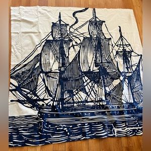 Anthropologie Ship Nautical Pirate Boat Cotton Shower Curtain